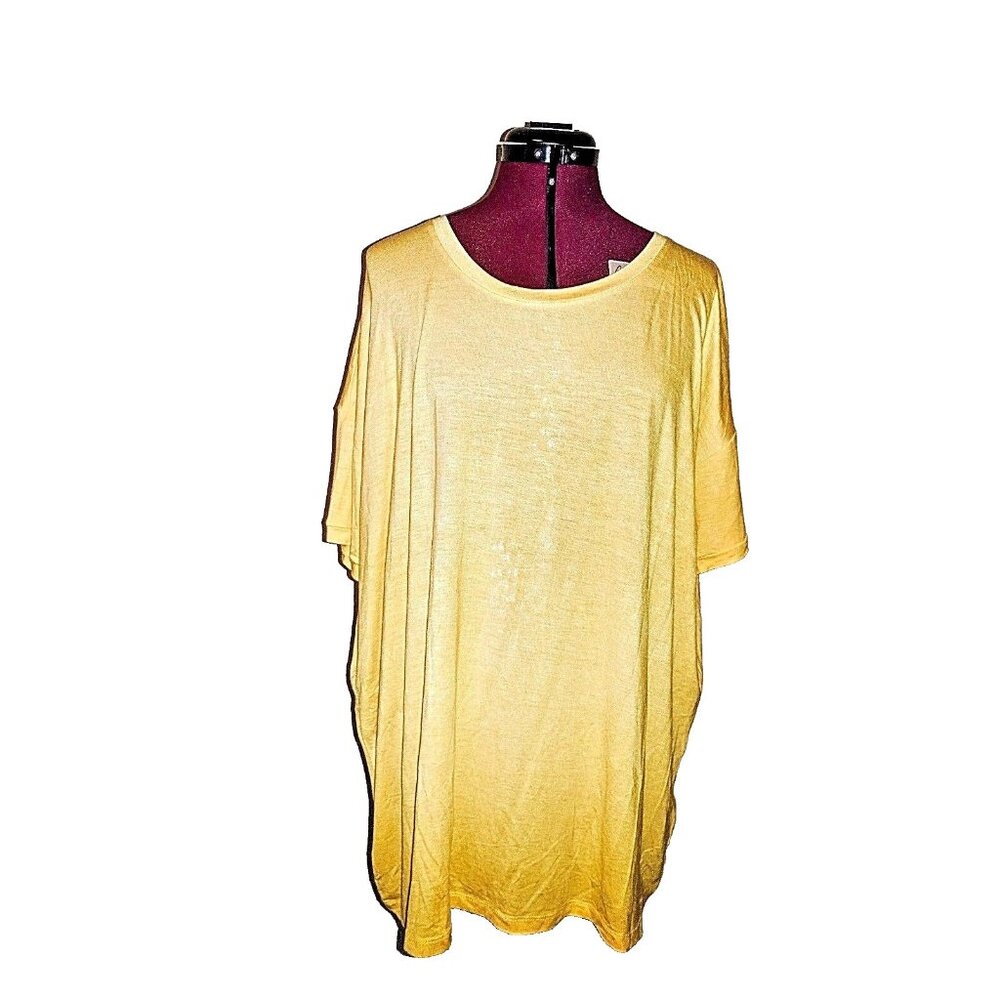 Extra Touch Women’s Top 2X Yellow Short Sleeve Crochet Back Knit Plus Size Blous